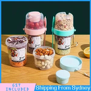 2Pc Overnight Oats Jar Reusable Travel Snack Container Meal Cup Storage with Lid - Picture 1 of 14