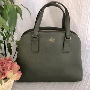 KATE SPADE Cameron Lottie olive green cross hatch leather satchel bowling bag - Picture 1 of 15