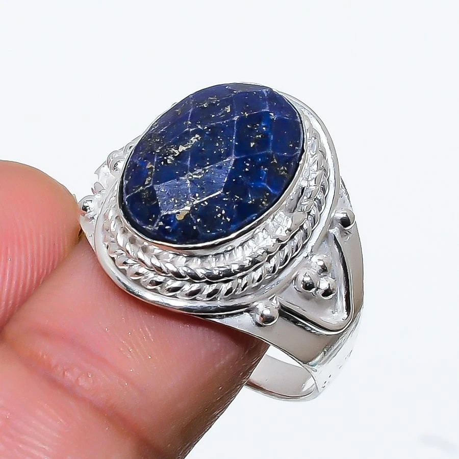 Lapis Lazuli Gemstone 925 Sterling Silver Jewelry All Size Ring For Gift - Image 1 of 1