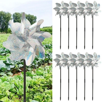 5/10Pcs Windmill Repeller For Bird Garden Lawn Yard Deterrent Silver Pinwheels - Image 1 of 4