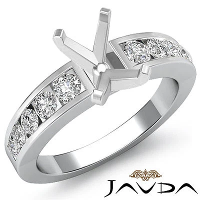 Diamond Engagement Emerald Semi Mount Ring Channel Setting 14k White Gold 0.7Ctw - Image 1 of 3