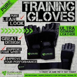 LEATHER GYM GLOVES FITNESS WEIGHT LIFTING TRAINING BODYBUILDING CROSSFIT - Picture 1 of 5