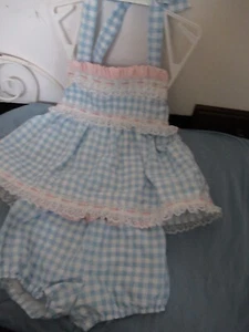 P26 Girls 2 Piece Blue and white Check Mary White Outfit Size 7 - Picture 1 of 13