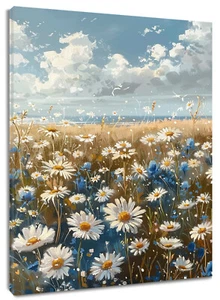 Arte de pared rústico vintage amarillo margarita floral lienzo decoración para sala dormitorio - Imagen 1 de 15