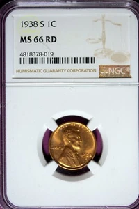 1938 - S NGC MS66RD LINCOLN CENT!!  #B44852 - Picture 1 of 2