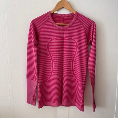 Lululemon Swiftly Tech Crew Heathered Berry Rumble Rosa Rayas Talla 10 Athleisure Foto 1 de 4