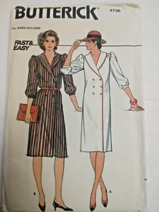 Dress Sailor Button V Neck 8 10 12 14 16 Butterick 4736 Sewing Pattern UC VTG - Picture 1 of 8