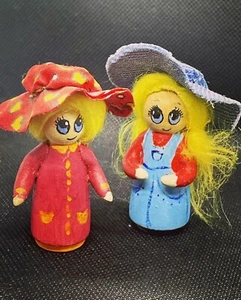 Pair of Vintage Handmade Wooden Dolls for Dollhouse ~ Rare Item ~ - Picture 1 of 10