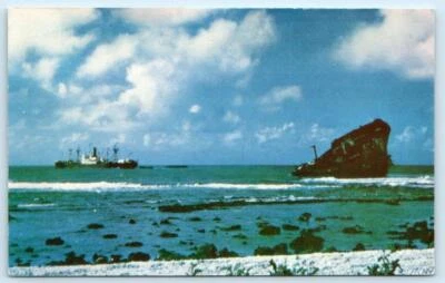 WAKE ISLAND ~ Japanese Ship SUVA MARU Ran Aground WWII ~ 1963 Postcard - Image 1 of 2