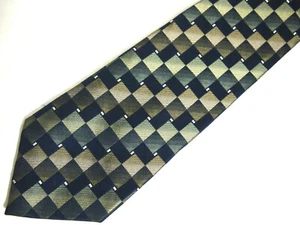 Geoffrey Beene Mens Necktie Tie Navy Blue Green Checkered 58" - Picture 1 of 4