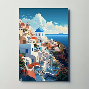 Santorini Cliffside Vintage Travel Poster - Picture 1 of 28