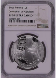 NGC PF70 France 2021 Coronation of Napoleon Silver Coin 10 Euro COA - Picture 1 of 2