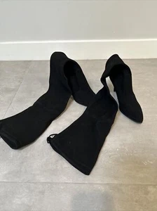 Stuart Weitzman Tiemodel Wildleder Overknee-Stiefel, Größe 9, schwarz, Einzelhandel 798 $ - Bild 1 von 13