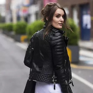 Designer Modisch Gesteppt Kleidung Lammleder Echtleder Bikerjacke für Damen UW26 - Bild 1 von 4