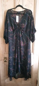 Women's LTS XL (UK 20-22) Sheer, Black Multi, High-Low Hem, Elegant Dress - Picture 1 of 5