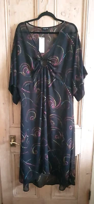 Women's LTS XL (UK 20-22) Sheer, Black Multi, High-Low Hem, Elegant Dress - Image 1 of 4