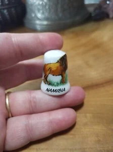 vintage 1980s ceramic Namibia Africa lion souvenir thimble - Picture 1 of 4