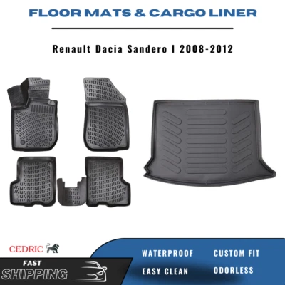 Car Floor Mats & Cargo Liner for Renault Dacia Sandero I 2008-2012 TPE FULL Set - Image 1 of 4
