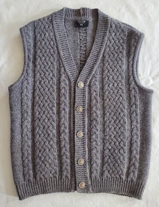 Mens MOSCHEN Bayern VEST Gray Wool Thick Chunky Sweater Cable Knit Large GERMANY - Picture 1 of 8