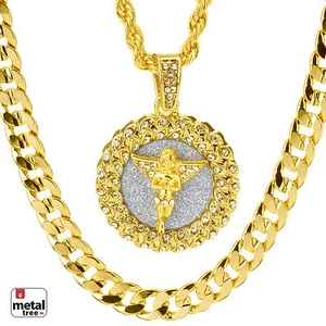 Colgante de medallón ÁNGEL para hombre cuerda de 22"" y cadena pesada cóncava cubana de 30"" MHC 32 G - Imagen 1 de 3