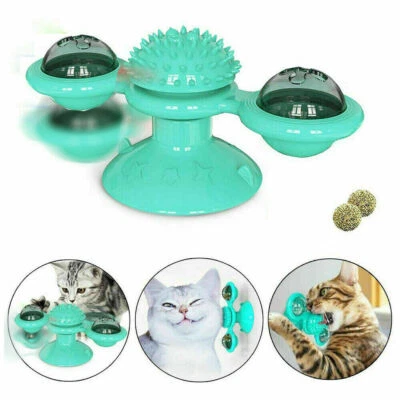 Windmill CAT Pet Toy Fidget Spinner for Kitten&Catnip Ball Turntable Blue/Yellow