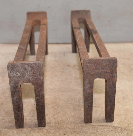 Antique Peerless Harth fireplace cast iron andirons log holder stand base lot Cover