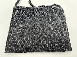 Handgefertigte Perlen schwarz & Seide Damen Handtasche Partykleidung Sling Handtasche 7"x 5" Dressup - Bild 1 von 6