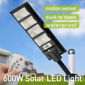 LED Solar Street Light Auto On/Off Outdoor Security 600W Cool White Waterproof - Picture 1 of 14