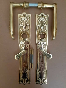 Antik Messing Türgriff BB 72 Langschild Türgriffe Türbeschlag Jugendstil S93-1P - Bild 1 von 3
