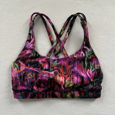 Sujetador Lululemon Hyper Flow Rosa Multi Energía Extreme Tirantes Soporte Medio Top 4 Foto 1 de 4