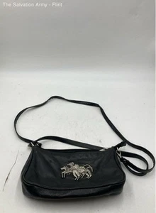 Laurel Burch Womens Black Genuine Leather Detachable Strap Zipper Crossbody Bag - Picture 1 of 9