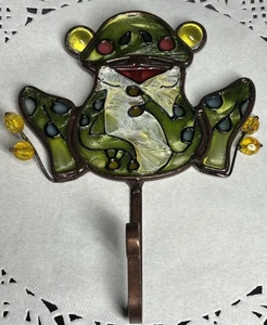Frog Vintage Stained Glass Wall Hook Brass 6” - Picture 1 of 10