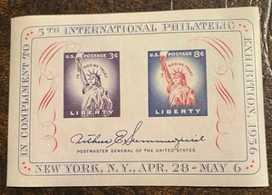 Hoja de recuerdo US 1075, MNH de 1956 exposición FIPEX en Nueva York - Imagen 1 de 2