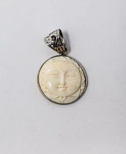 Vintage Celestial face pendant round sun goddess silver tone bali artisan - Picture 1 of 3