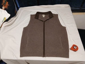 LL Bean Waterfowl Merino Lambs Wool Sweater Vest Mens L Cinder Pockets Full Zip - Picture 1 of 24