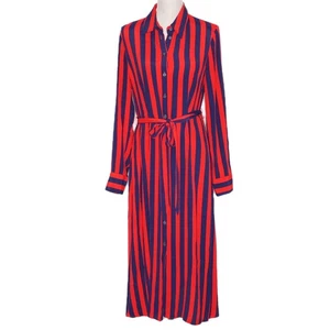 Vestido Boden Azul Marino Rojo Rayas Mangas Largas Talla 12R Kate Midi Camisa Vestido Cinturón - Imagen 1 de 20