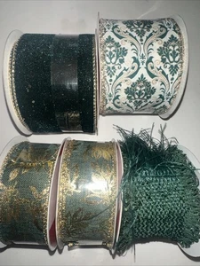 Celebrate It Ribbon Green And Gold Set Of 5 Various Sizes - Picture 1 of 5