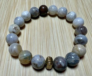 10mm Natural Stone Stretch Bracelet W/Gold Toned Accent - Picture 1 of 7