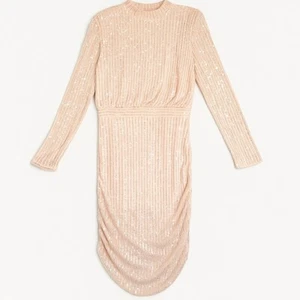 Vestido de lentejuelas Shein para mujer grande beige manga larga brillante ceñido al cuerpo fiesta glamour - Imagen 1 de 16