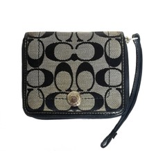 COACH BLACK SIGNATURE SMALL ZIP AROUND WALLET