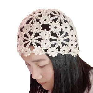 BomHCS Women Lace Crochet Skull Caps Floral Beanie Handmade Knitted Hollow Hats