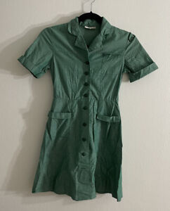 Vintage 1950s Girl Scouts Dark Green Button Down Short Sleeve Dress Girls M?