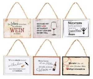 6er Set Holzschilder Wein 10x7cm MDF Mini-Schilder Spruch Deko Hänger Wandbild - Bild 1 von 8