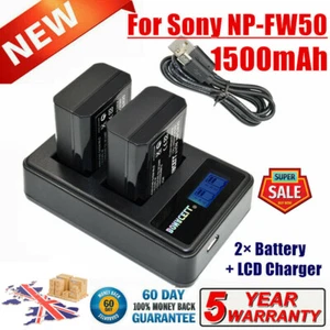 2X Replacement Battery NP-FW50 +Charger For Sony Alpha A35 A55 NEX-5 NEX-6 NEX-7 - Picture 1 of 11