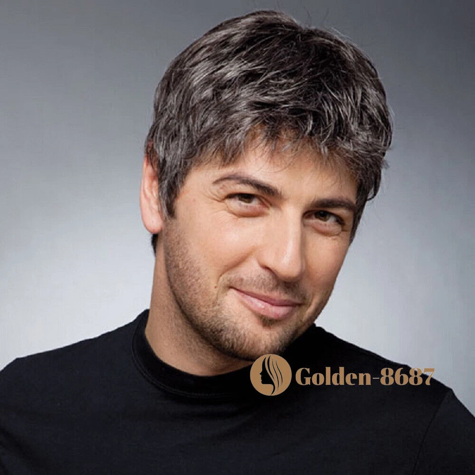 Peluca de pelo corta negra castaño sintética diaria natural cosplay pelucas completas fiesta para hombre Foto 1 de 4