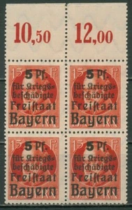 Baviera 1919 ayuda para dañados por la guerra 172 A 4 bloques borde superior sin usar - Imagen 1 de 1