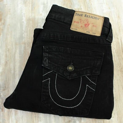 True Religion Jeans Ricky Relaxed Straight Mens 31x32 Black Flap Pockets Denim - Image 1 of 4