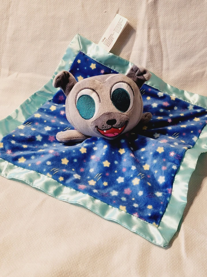 Disney Puppy Dog Pals Plush Rolly Security Blanket Lovey Satin Gray Mint Green - Image 1 of 4