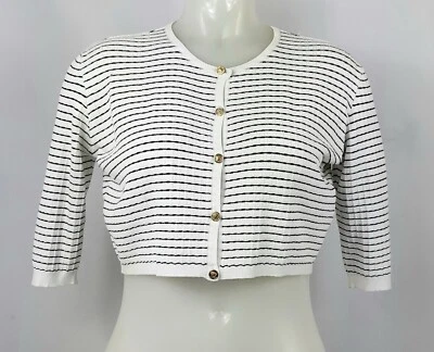 Versace Womens Cropped Cardigan Size 12 / 46 Black White Gold Medusa Buttons - Image 1 of 4