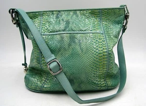 Brighton Turquoise Patent Leather Snakeskin Embossed Zipper Shoulder Bag - Picture 1 of 8